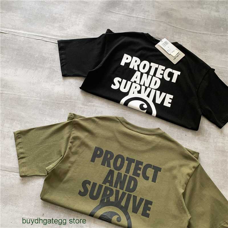 

L4m7 Fashion Men's and Women's T-shirt Tooling Brand Carhart New Military Style Letter Circle Short Sleeve Half Sleeve Loose with Trendy Brand Ins, Army green