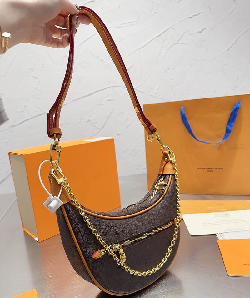 

Top Luxury designer Loop bag women Croissant bags shoulder hobo designers Purse Cosmetic half-moon baguette underarm Handbag crossbody Metal Chain Purses, Brown flower