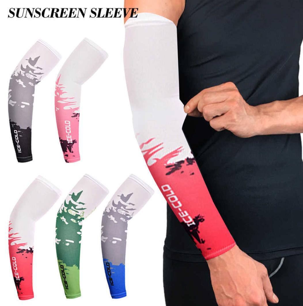 

5 Colors Outdoor Sports Arm Compression Sleeve Basketball Cycling Arm Summer Running UV Protection Volleyball Sunscreen Printing B8126933, Red