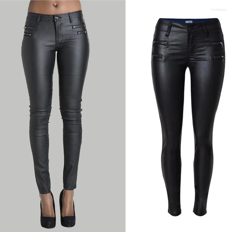

Women's Pants Sexy Low Waist Stretch Skinny Women 2023 Spring Fashion Double Zipper PU Leather Trouser Woman Black Slim Fit Pencil