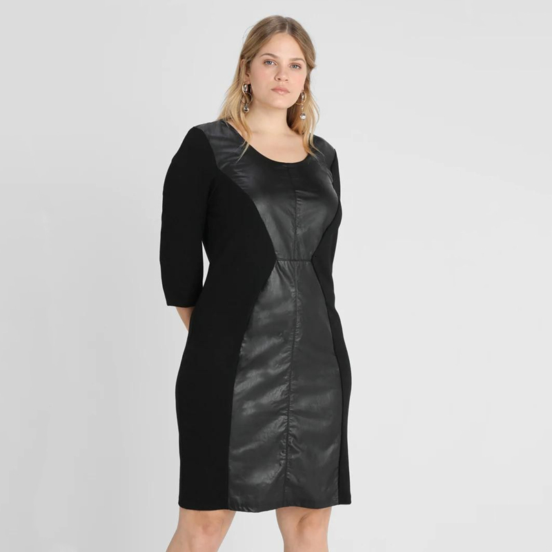 

Plus size Dresses Size Elegant Office Dres Quarters Sleeve Knee Length Solid Black Pu Dress Ladies Large Sheath Spring 6XL 230627