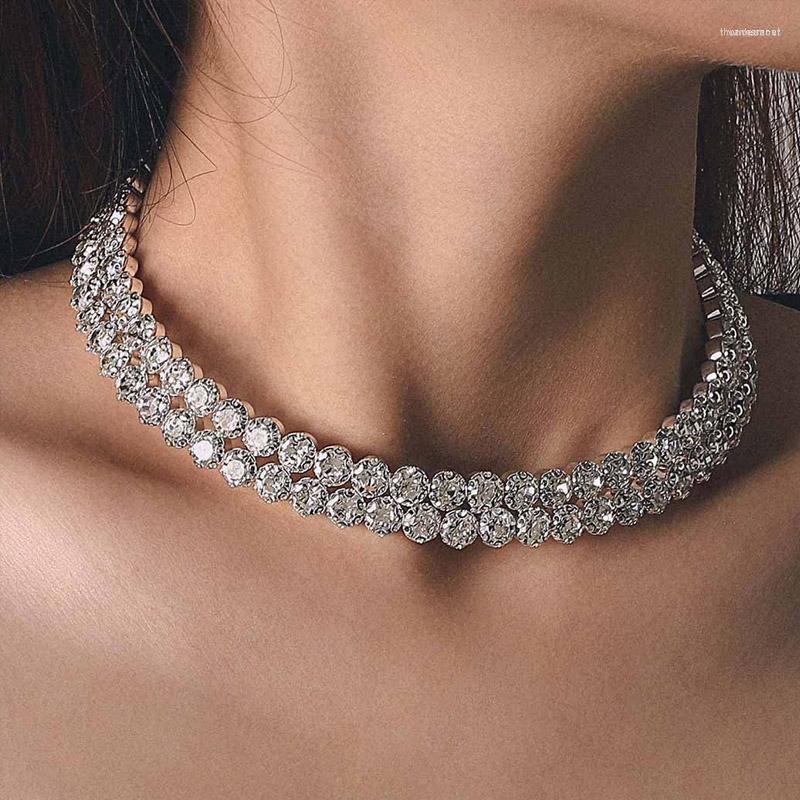 

Chains Stonefans Double Layer Big Rhinestone Choker Collar Jewelry For Women Fashion Sparkly Necklace Chain Round Shape