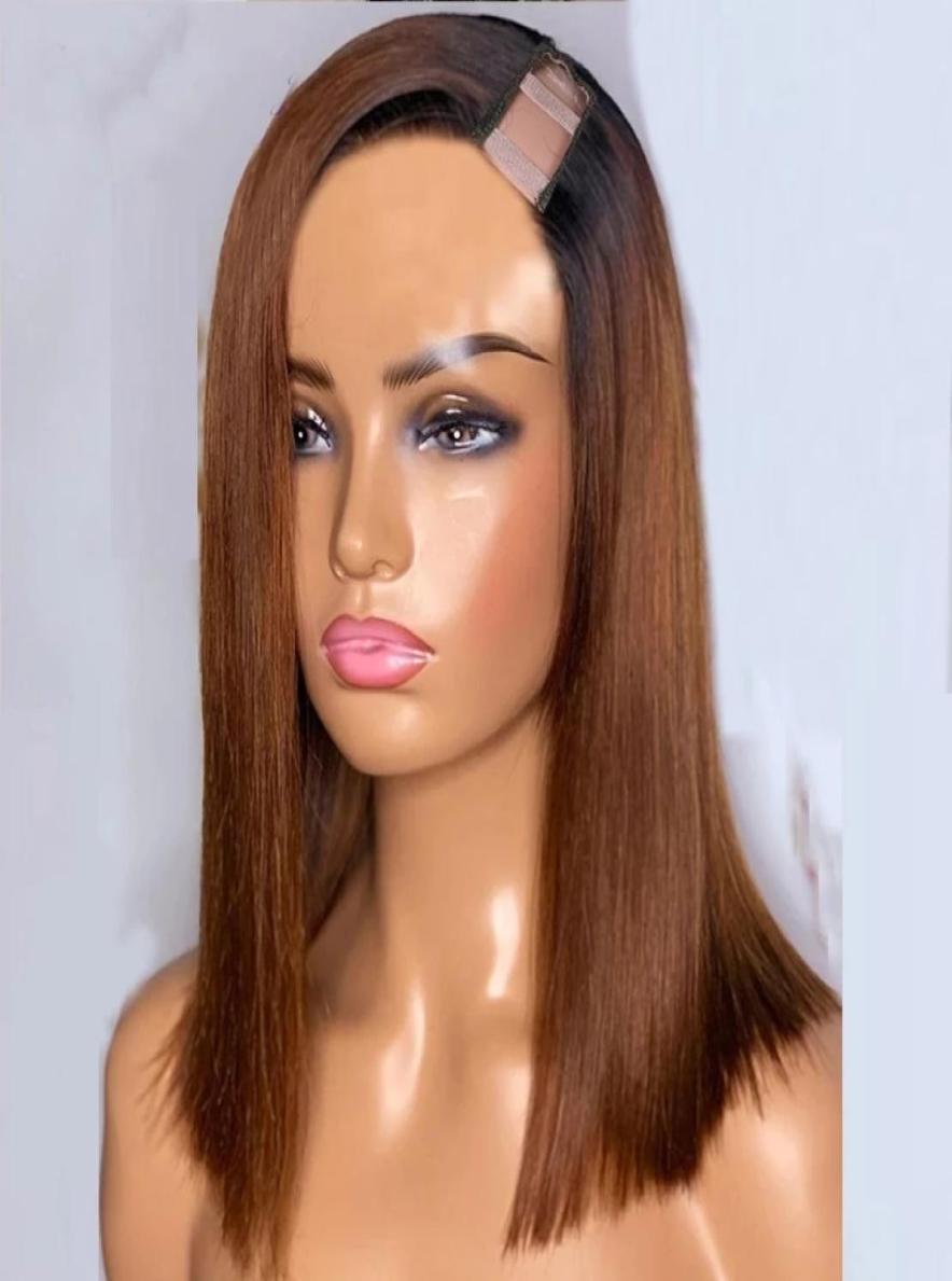 

Bone Bob Golden Auburn Blonde Straight U Part Wigs 100 Human Hair Brazilian Remy 250density Glueless Full Machine Half Wigs1001910, Ombre color