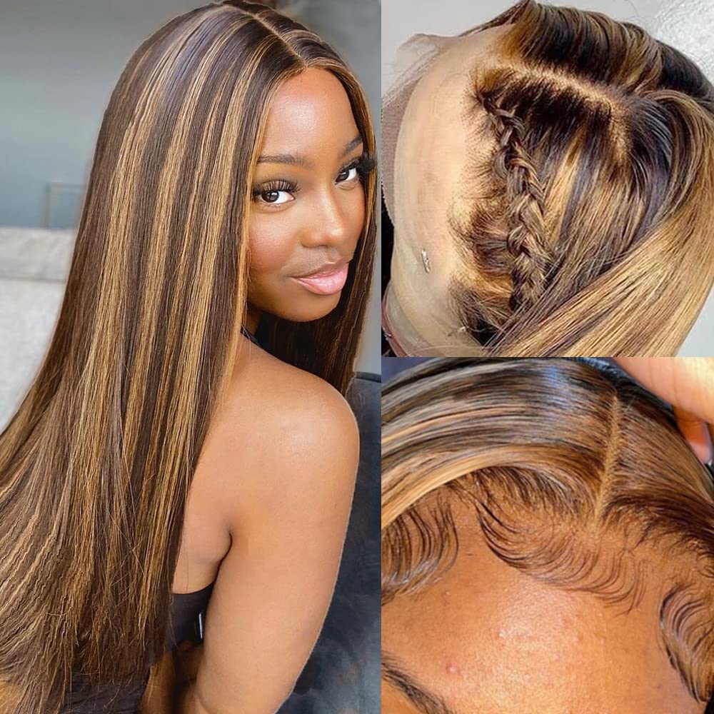 

New Product 100% Virgin Brazilian Human Hair Frontal Wig 26 Inch Highlight Wigs Ombre Piano Color Hd Lace Front Wigs, Brown