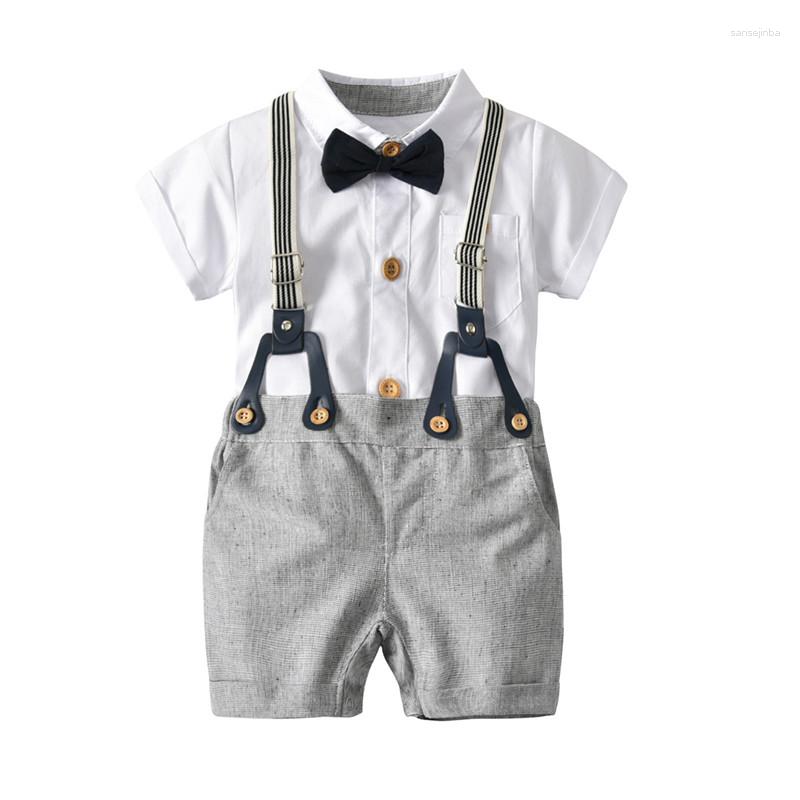 

Clothing Sets DFXD Born Boys Set 2023 Fashion Summer Cotton White Short Sleeve Bow Tie Romper Overall 2pc Infant Outfits