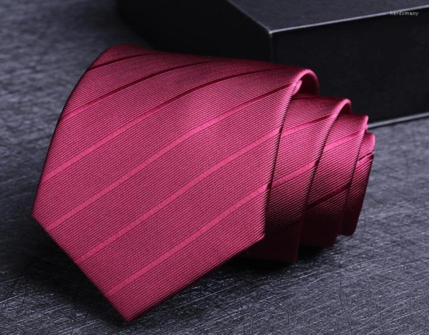 

Bow Ties 2022 High Quality Wine Red Striped Men39s Tie 8cm Polyester Silk Business Wedding Party Anniversary Neckties Gift Box6482167