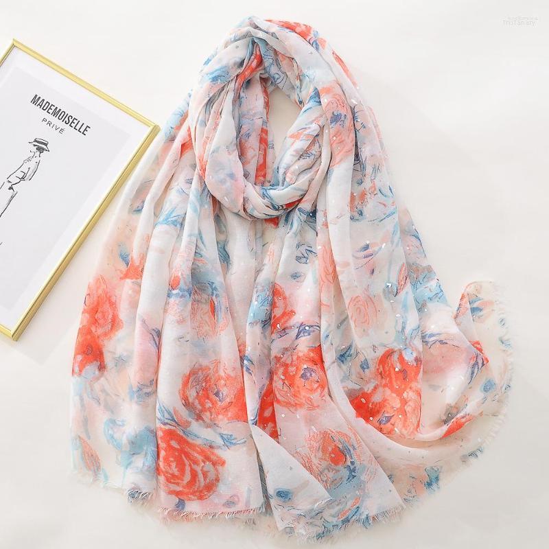 

Scarves 2023 Fashion Gold Stamping Rose Cotton Linen Hand Feel Women's Silk Scarf Silver Large Gauze Travel Sunscreen Beach Towel