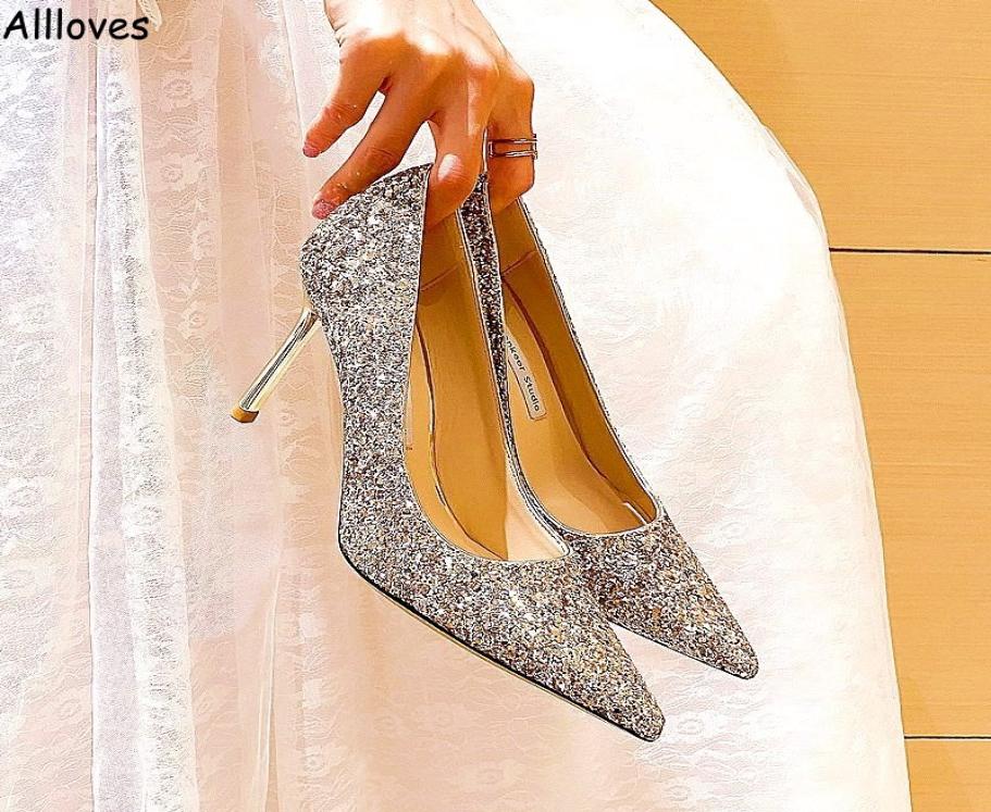 

Luxury Sequined Bridal Shoes Woman Pumps Gold Silver Black Glitter Wedding Shoes Pointed Toe Stiletto Ladies Fashion Women Heels F6844683, White