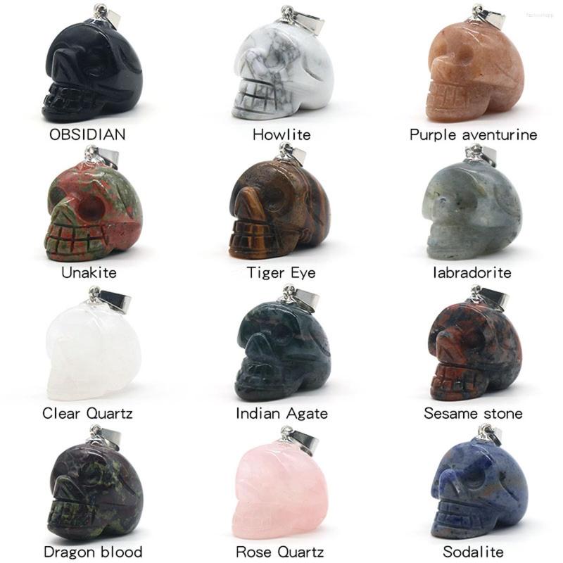 

Pendant Necklaces Skeleton Statue Natural Crystal Black Obsidian Carving Decoration Therapeutic Reiki Necklace 18x18x25mm