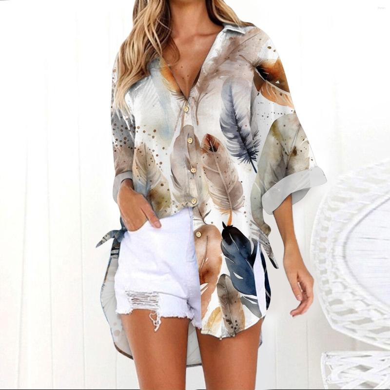 

Women' Blouses Printed Long Sleeve Loose Shirts Women Casual Fashion Cotton Linen Tops Vintage Streetwear Oversized Button Tunic Top, E-blue