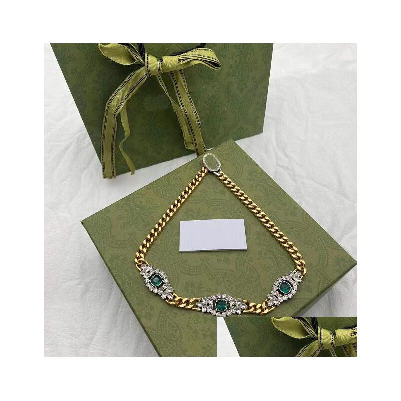 

Pendant Necklaces Vintage Emerald High Quality Cuban Choker Crystal Necklace Collares Punk Chunky Thick Link Chain For Men Women Jew Dhgkd