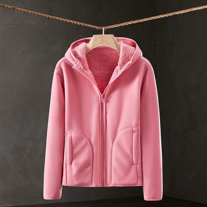 

Women's Hoodies Woman Plush And Thick Zip-up Outerwear Autumn Female Fashion Sweatshirt Hoodie Coat Ladies Solid Color Long Sleeve Clothes, Pibk