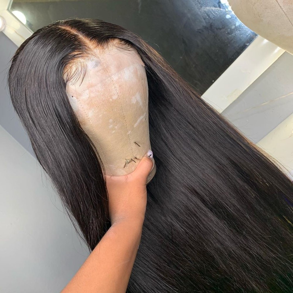 

Fashion Dress Up Indian Hair HD Lace Frontal Wig Brazilian Virgin Swiss Lace Frontal Bone Straight Human Hair Wigs For Black Women, Natural color