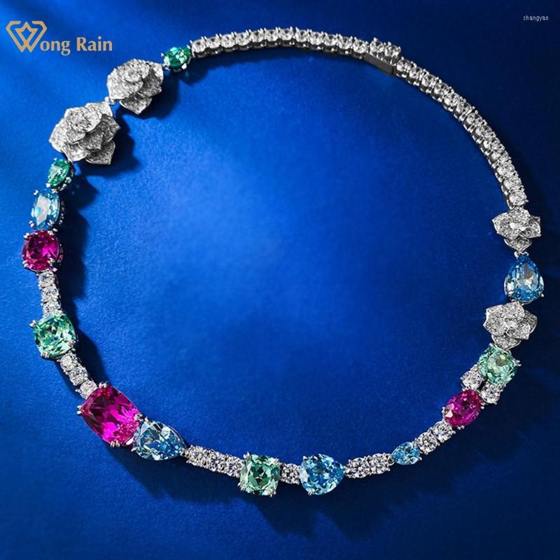 

Chains Wong Rain 925 Sterling Silver Lab Sapphire Ruby Aquamarine Gemstone Colorful Necklace For Women Anniversary Gifts Fine Jewelry