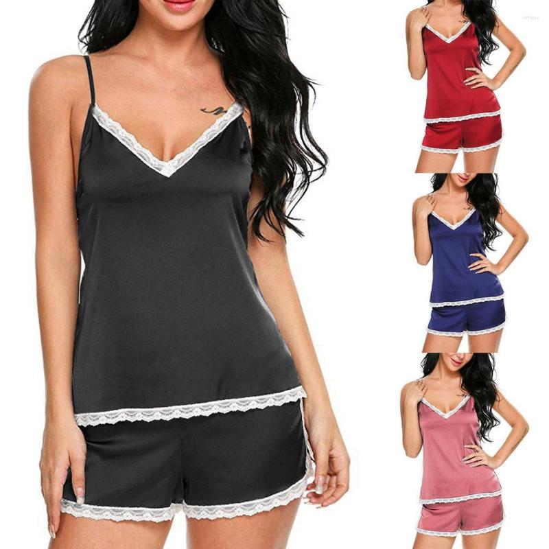 

Women' Sleepwear Women Pajamas Sexy Lingerie Pijama Underwear Satin Silk Pyjamas Lace Up Nightwear Shorts Pajama Sets Home Suit, 11