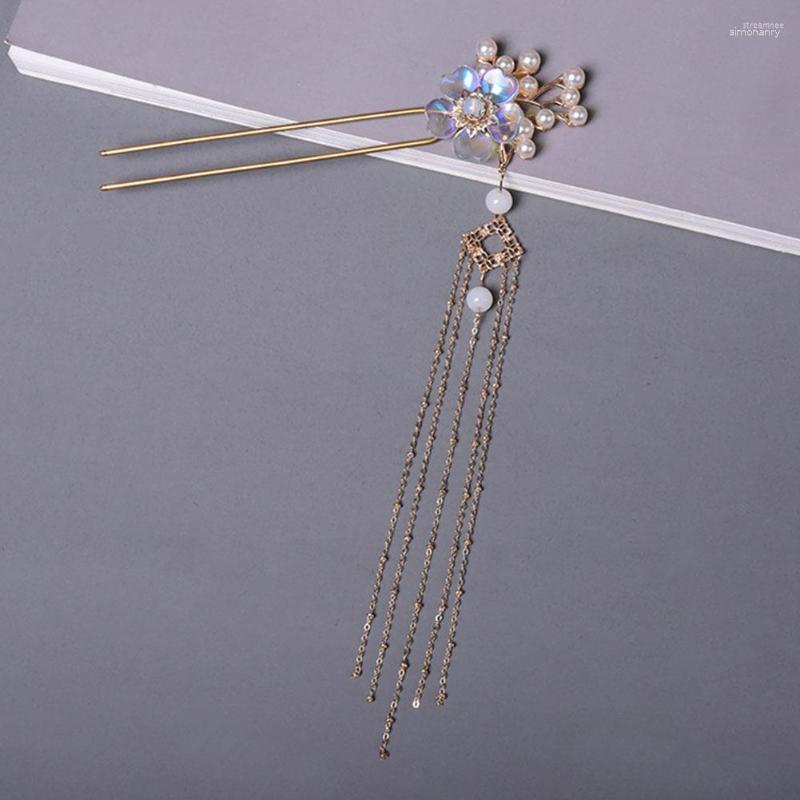

Hair Clips Vintage Hanfu Tassel Women Metal Flowers Chopsticks Hairpin Woman Jewelry Clip Accessories Decoration ML