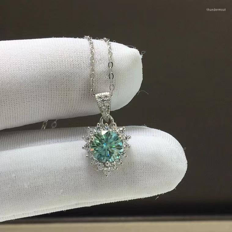 

Chains Passed Diamond Test 1CT Blue-green Moissanite Round Pendant S925 Sterling Silver Necklace Girls Engagement Luxury Jewelry GiftChains