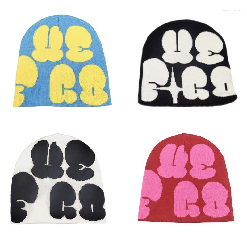 

Berets Adult Knitted Embroidery Letter Hat Students Outdoor Cycling Skiing Lovely Cold Winter Keep Warm For Couple, White