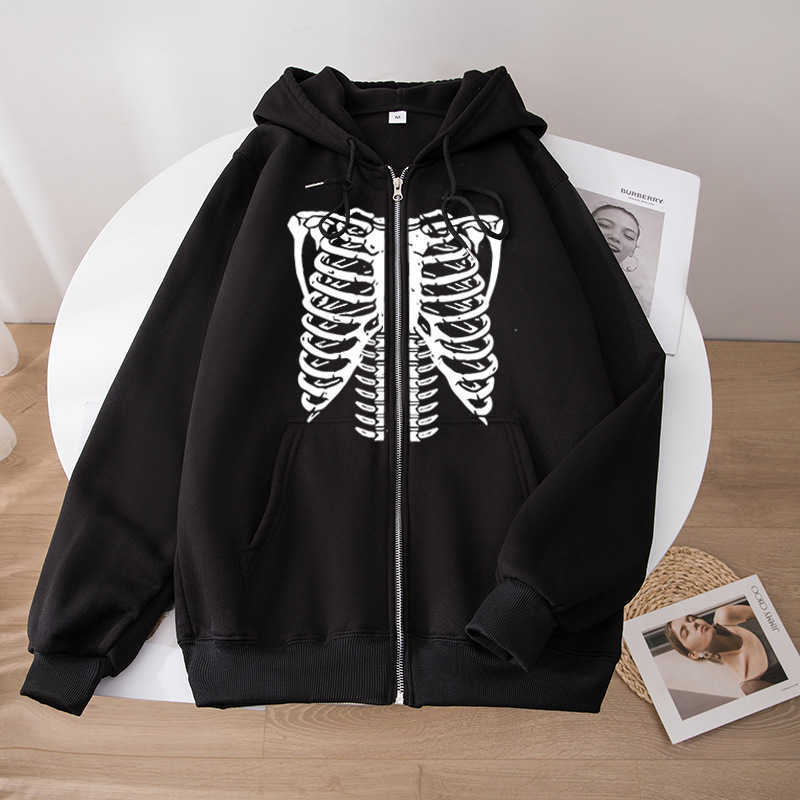 

2023 Zipper Skull Sweater Y2k Casual Men's Fashion Oversize Hoodie Coat Tie Dye Standard Men, Gray