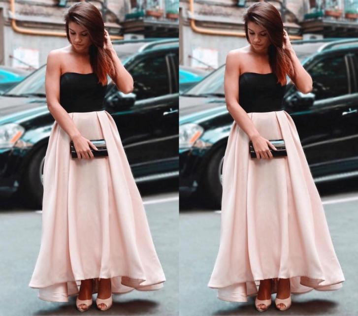 

Pink Skirt A Line Evening Dresses 2019 Strapless Prom Dresses Black Top Satin Ankle Length Party Gown Custom semi formal Occasion 6656490, Burgundy