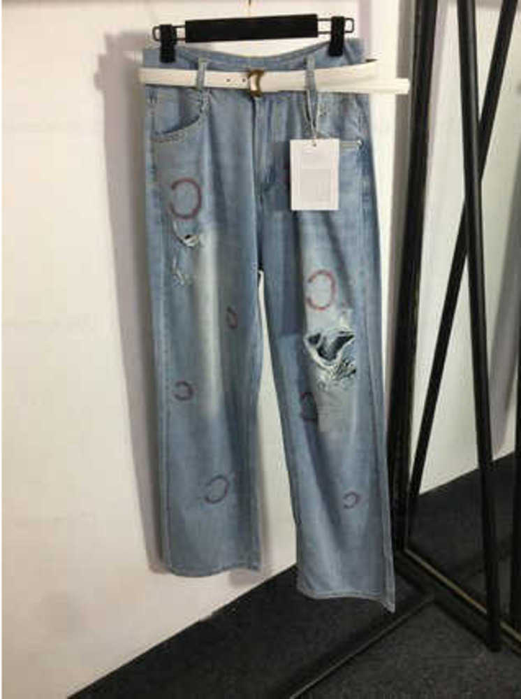 

Summer Jeans Womens Designers Pants Women Custom Logo Belt Logo Hot Drill Hole Fashion Tide Denim Pant Fashion Designer Jeans Women 0607