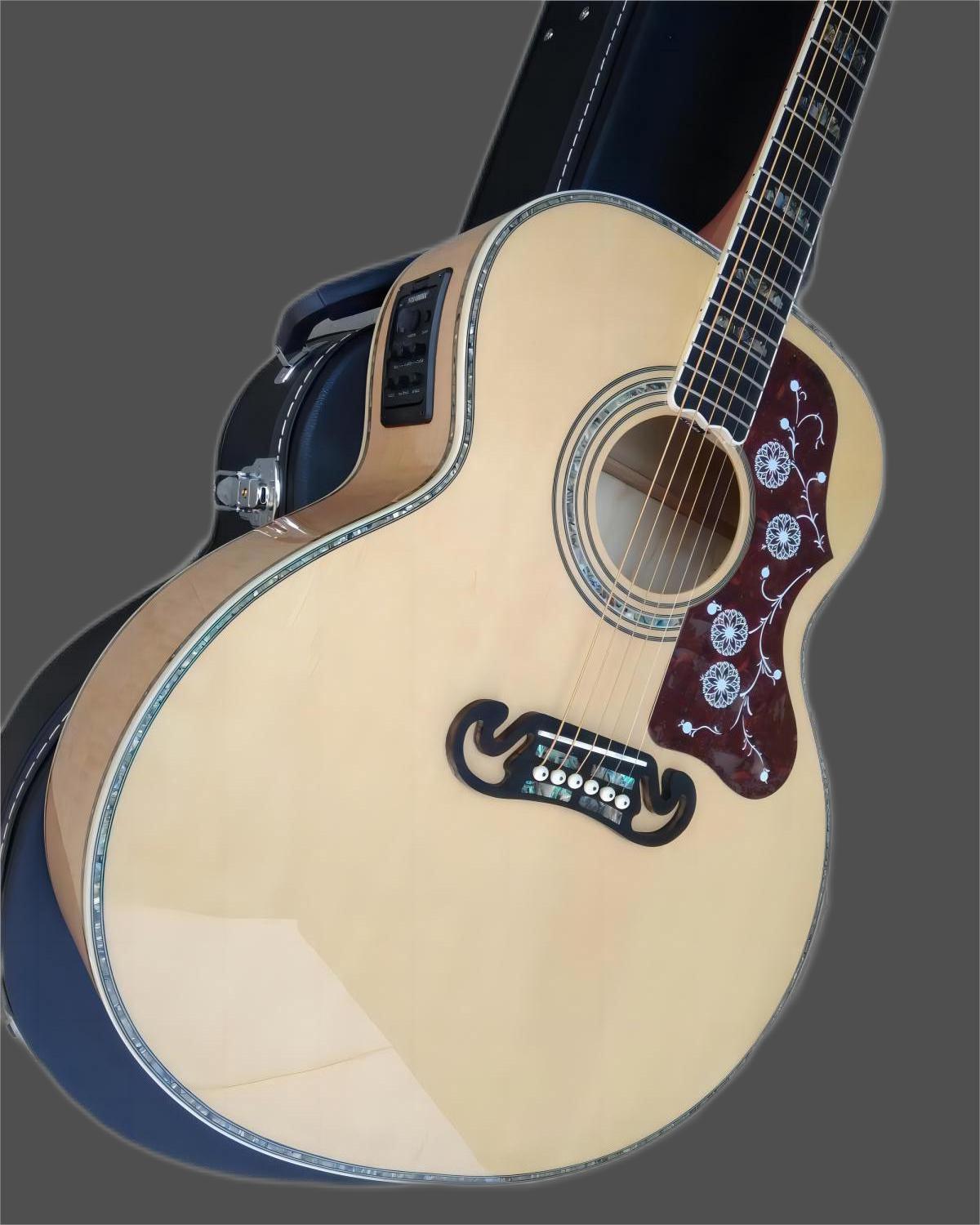 

Natural Solid Spruce top J200 Acoustic Guitar 43 Inches Real Abalone Burst Flame Maple Back and Sides Jumbo Body Guitarra