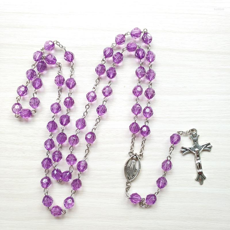 

Pendant Necklaces Prayer Chaplet Rosary Necklace Catholic Crucifix Cross Our Lady Of Guadalupe Medal Purple Beads Chain Confirmation Jewelry