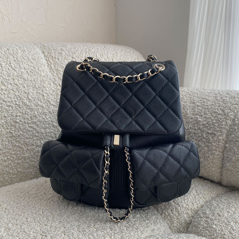 

Designer bag backpack Womens mini duma backpack Genuine leather classic shoulder bag luxury handbags for women in all categories C letter chains chool backpack, Black