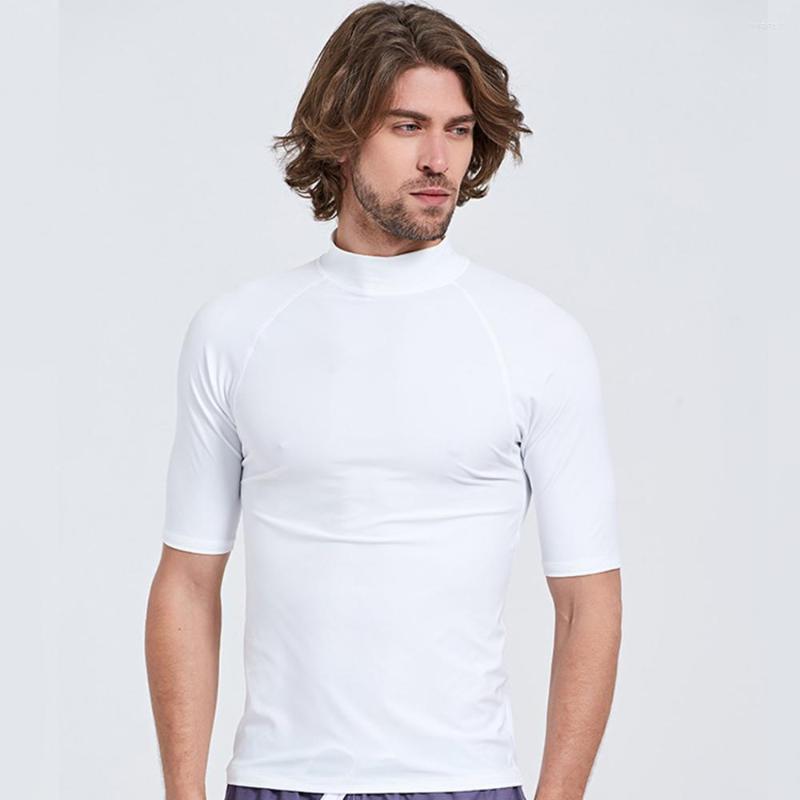 

Women's Swimwear Men's Solid Color Split Comfort Shirt Short Sleeve Surf Top Water Sports Beach Swimming Fitness Quick Dry UPF 50 M-4XL, 7010 white