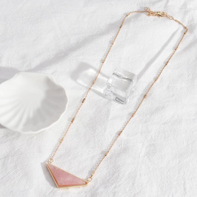 

Chains Arrived Jewelry Triangular Pink Natural Stone Pendant Necklace V-shaped For Girl