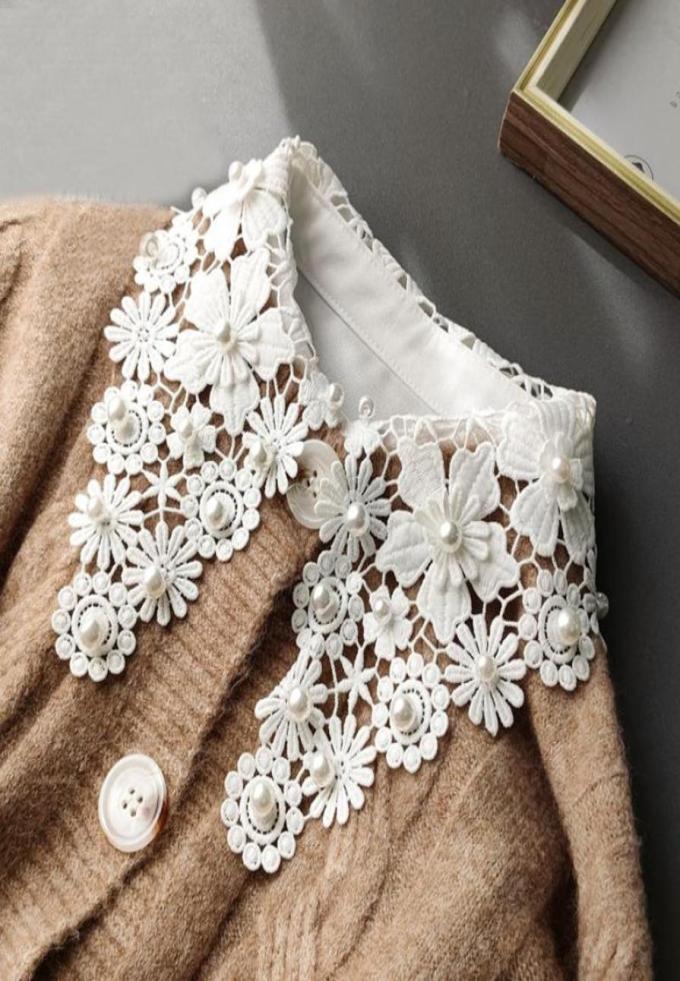 

Bow Ties Sitonjwly Women Beads Fake Collars Vintage Shirt False Woman Embroidery Detachable Collar Faux Col Accessories8299142