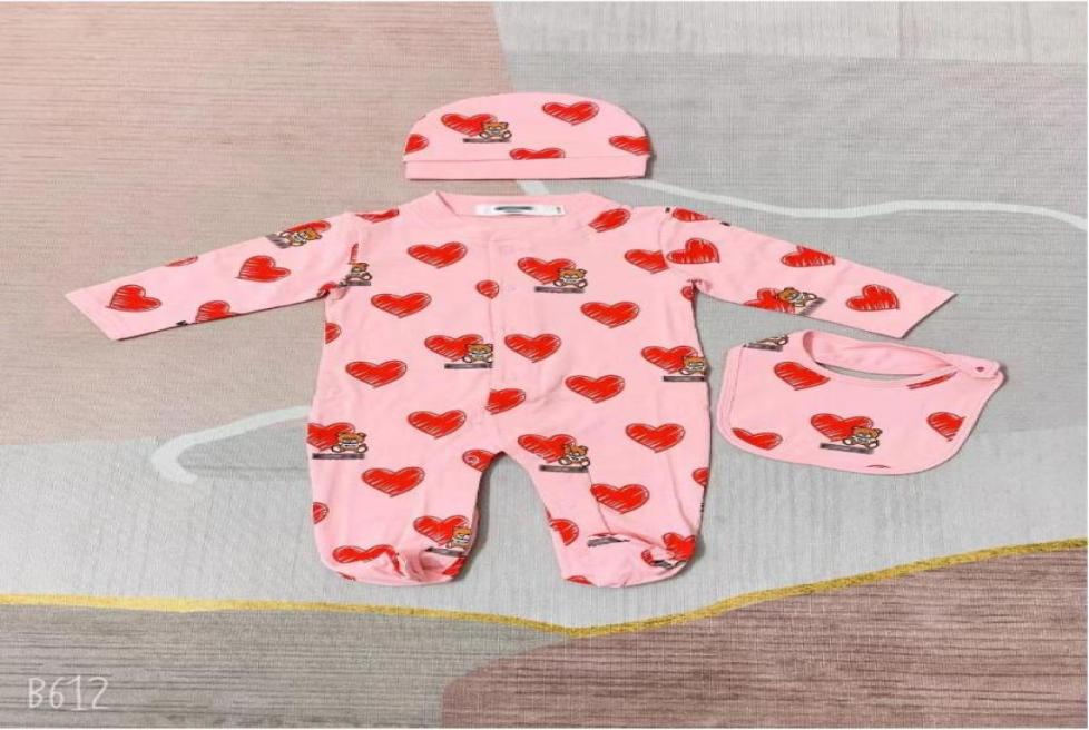 

Baby Romper Onesies 3pcsset with Cap Cotton Bear Printed Jumpsuit Onepiece Onesies Jumpsuits Toddler Infant Kids Designer Clothe7869283, Red