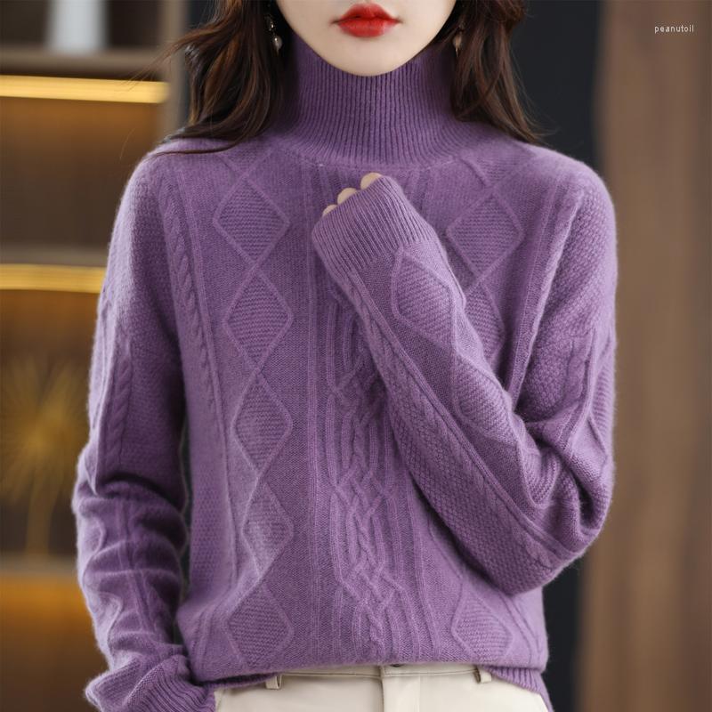 

Women's Sweaters Sal High Collar Women's Pullover Sweater Comfortable Soft Solid Cashmere Knitting Long Sleeve Pure Wool, Beige