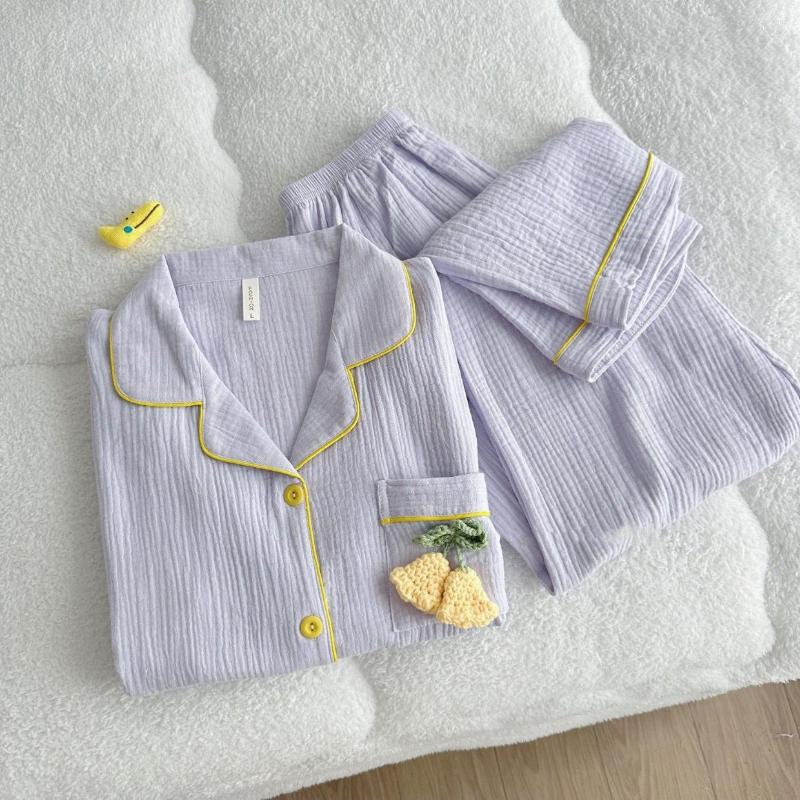 

Women's Sleepwear Spring Women Pajamas Set Cartoon Soft Cotton Yarn Loungewear Turn-Down Collar Long-Sleeve Pants Girls Sweet Home Suit