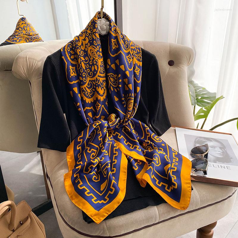 

Scarves Chrilla Jesto Spring Autumn Thin Decoration Ladies Fashion Imitated Silk 110cm Square Printed Hijab Scarf