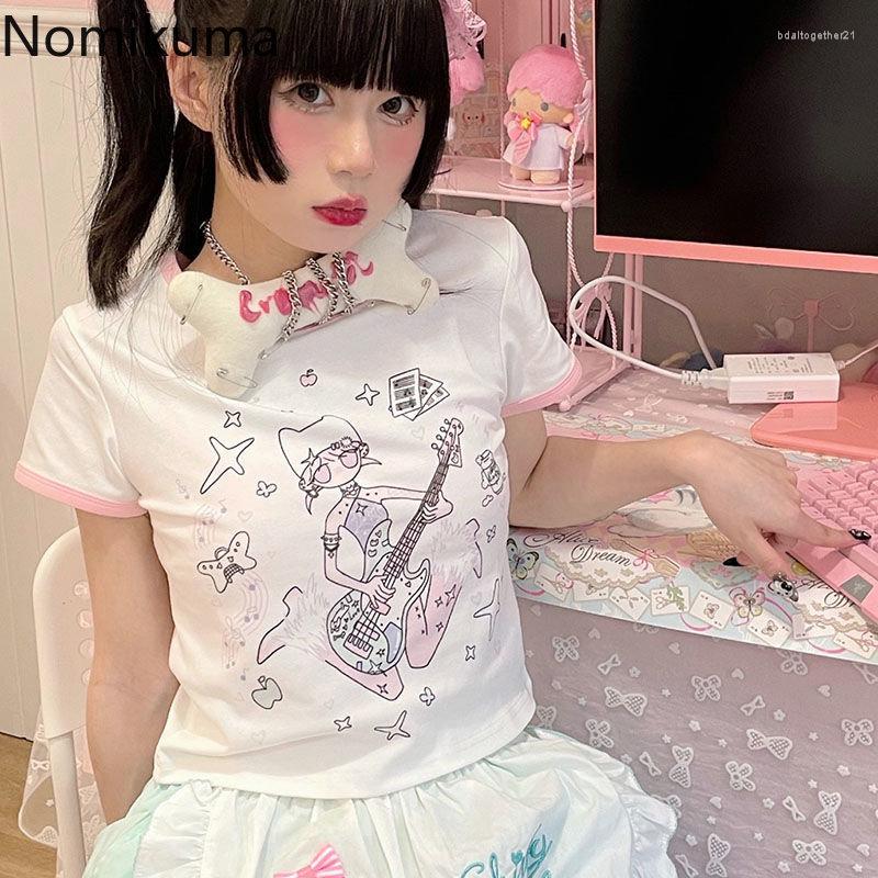 

Women' T Shirts 2023 For Women Japanese T-shirts O-neck Short Sleeve Anime Print Y2k Tops Fashion Casual Sweet White Tshirt Summer Tees, Photo color 1