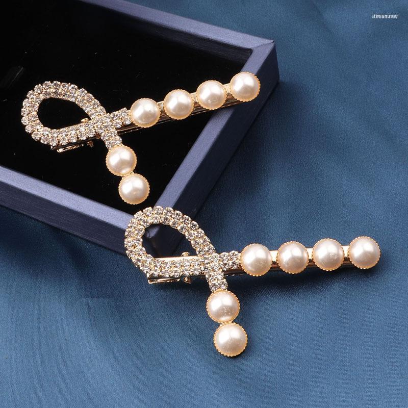 

Hair Clips Women Clip Bling Rhinestone Crystal White Pearl Headwear Elegant Hairpin Headdress Girls Hairclips Jewelry Accessories