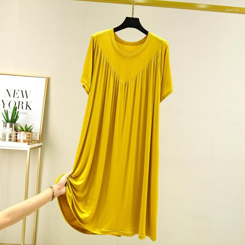 

Women's Sleepwear Women's Summer Nightgowns Women Short-Sleeved Dress Female Korean Loose V-Shaped Long Nightdress Modal Bottoming, Black
