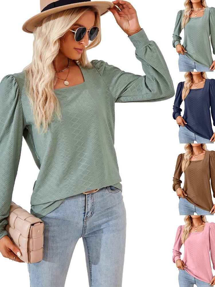 

Women' T Shirts 2023 In Summer T-Shirt Women Fashion Square Collar Loose Tee Shirt Female Oversized Casual Long Sleeve Office Tshirt Tops, Black