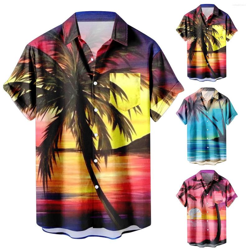 

Men's Casual Shirts Long Sleeve Workout Men Mens Shirt Fashion Print Color Short Sleeved Button Down Outdoor T, Purple