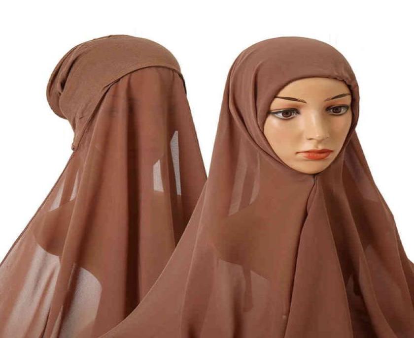 

2021 Fashion Muslim Women Scarves For Ladies Chiffon Cap Under Scarf Instant Hijab With Undercao Attached5857672