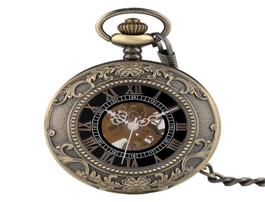 

Classic Pendant Chain Hand Winding Mechanical Pocket Watch Men Steampunk Skeleton Women Carving Necklace Clock Xmas Gift T2005024890976, Black