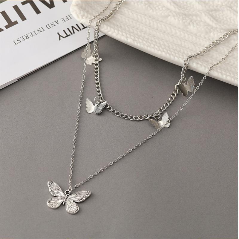 

Choker Chokers European And American Jewelry Retro Ethnic Style Multi-Layer Butterfly Ancient Silver Fashion Long Simple NecklaceChokers