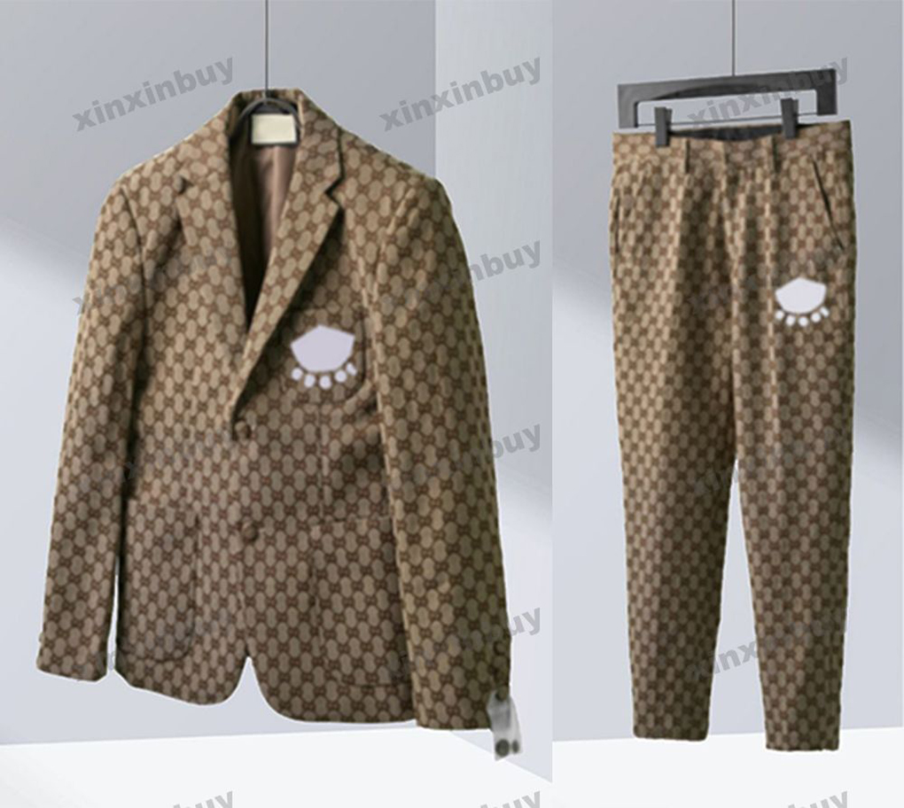 

xinxinbuy Men designer Coat Jacket Paris Letter jacquard embroidery Pattern fabric suit long sleeve women beige khaki M-3XL, 02