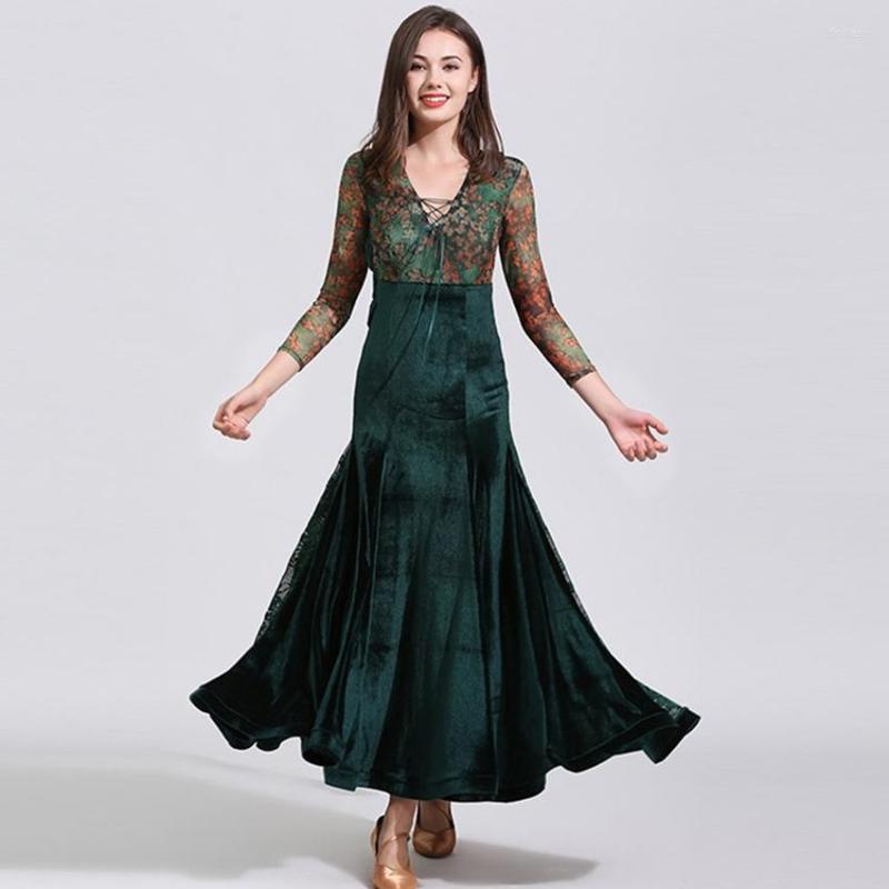 

Stage Wear Standard Dance Dresses Ballroom Waltz Dress Dancewear Modern Costumes Red Flamenco Tango, As shown in figure