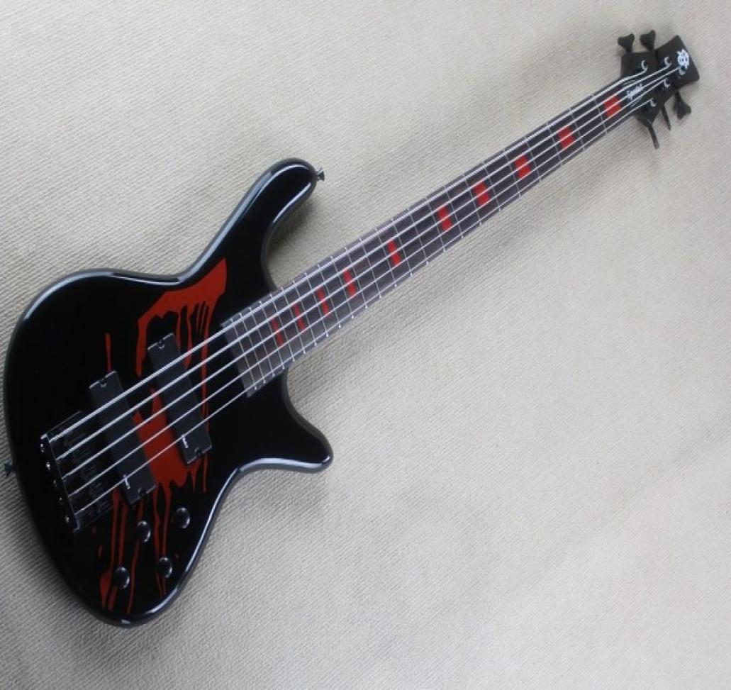 

Factory Custom 5 Strings Black Electric Bass Guitar with Red PatternBlack HardwaresRosewood FingerboardOffer Customized9690352