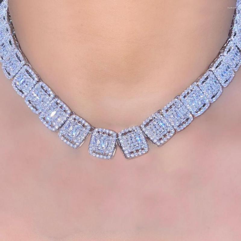 

Chains Hip Hop Bling Luxury Baguette Crystal Tennis Chain Necklace For Women 13mm Iced Out Cuban Link Choker Party Jewelry