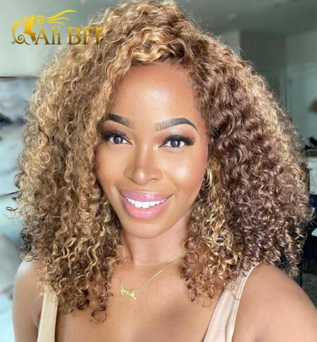 

Lace Wigs HD Transparent Highlight Short Curly Wig Deep Wave Front Human Hair 13x4 Ombre Colored 4x458260311965291, Ombre color