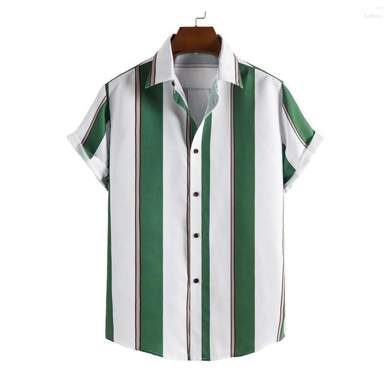 

Men's Casual Shirts Men's Men's Printed Plus Size Striped Short Sleeved Shirt Top Chic Loose Streetwear Vacation Blouse Chemise