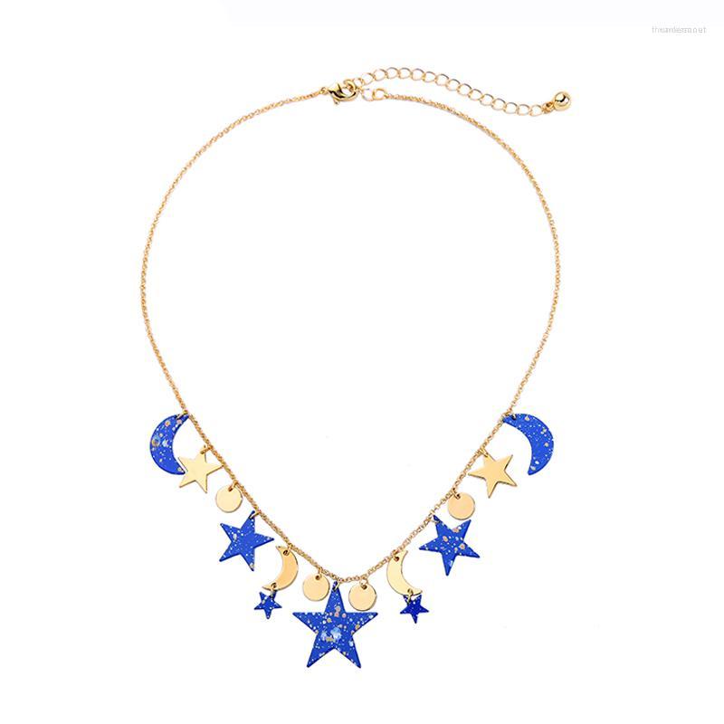 

Chains Moon &Star Series Blue Ocean Flavor Short Necklace Summer Adjustable Extension Chain For Women Fashion Jewelry Drop